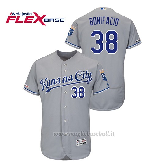 Maglia Baseball Uomo Kansas City Royals Jorge Bonifacio 150th Aniversario Patch Flex Base Grigio